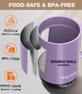 Kepwam self-heating mug portable design for travel and on-the-go use