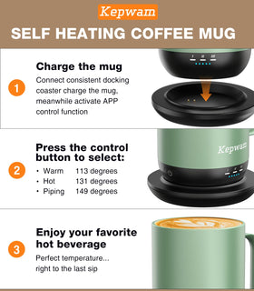 Kepwam mug app-control panel close-up highlighting precise temperature control