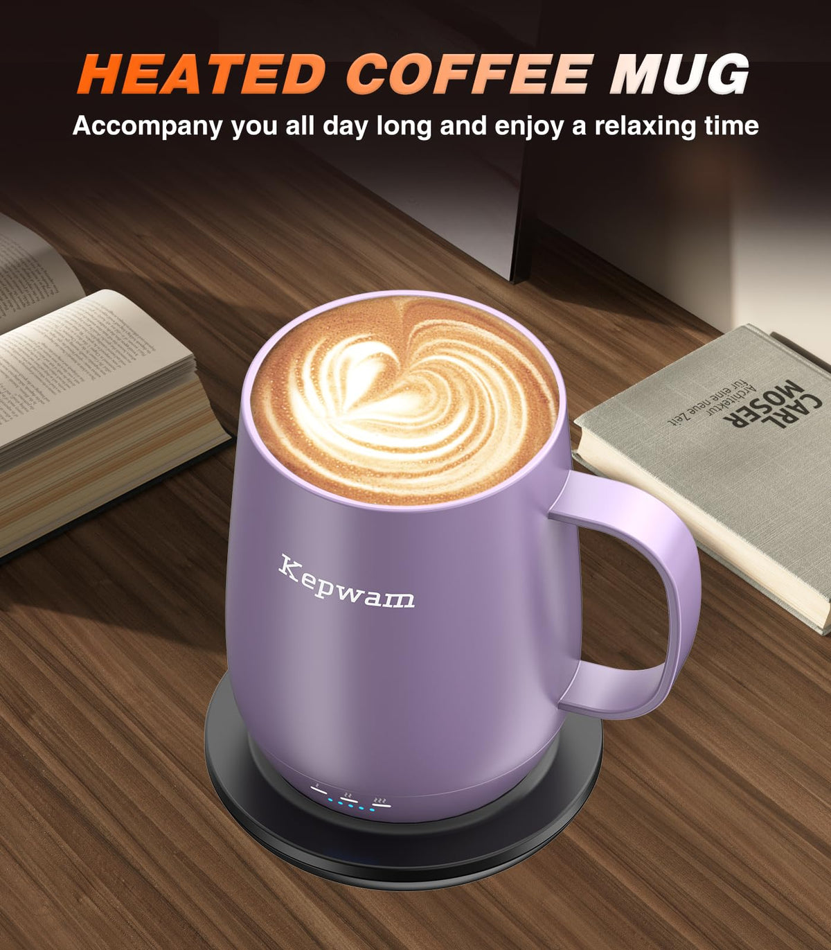 Kepwam Self Heating Mug T2 ceramic matte surface with double-wall insulation for lasting heat