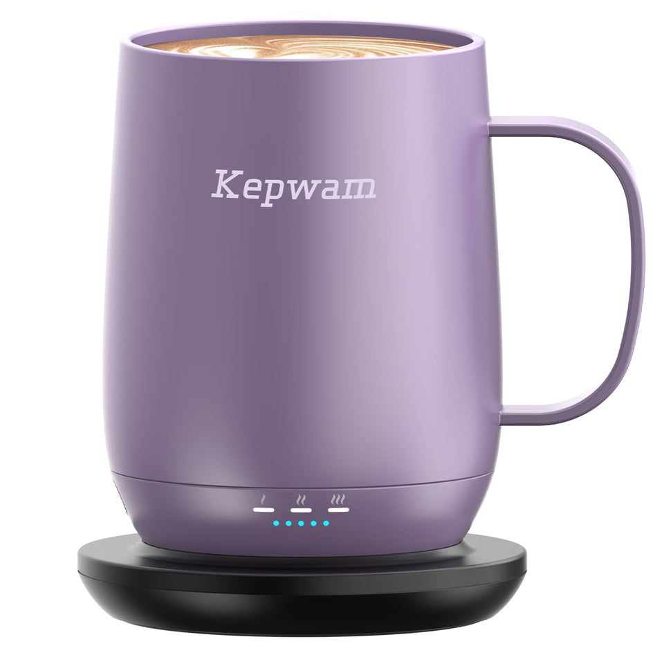 Kepwam Self Heating Mug T2 front view shows ceramic matte surface, great for on-the-go warmth