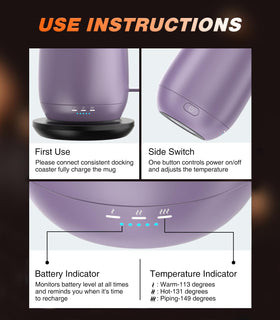 Kepwam Self Heating Mug T2 LCD display indicates temperature and battery status for easy monitoring