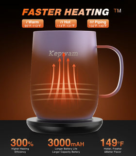 Kepwam Self Heating Mug T2 lid-on view highlights spill-preventing sliding lid for travel