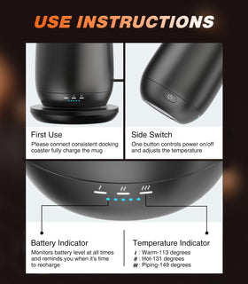 Kepwam self-heating mug T2 on charging coaster keeps warmth ready.