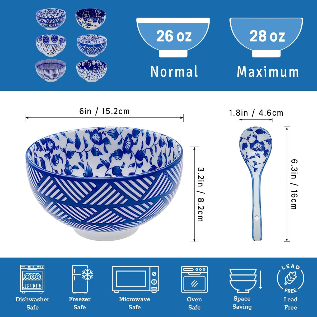 KeQiu deep porcelain bowls with generous capacity