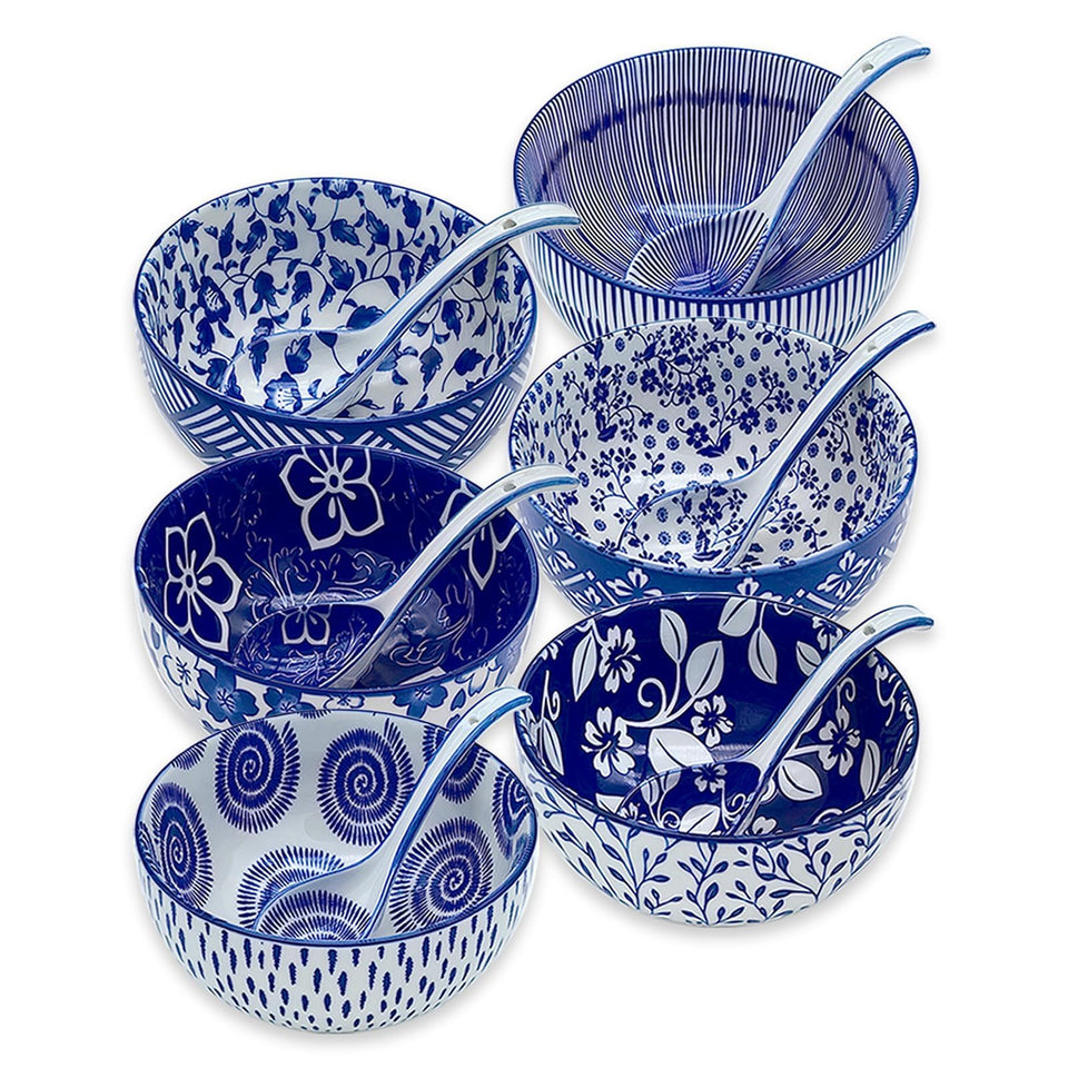 KeQiu Japanese ceramic bowls six-piece set ready for ramen and soup