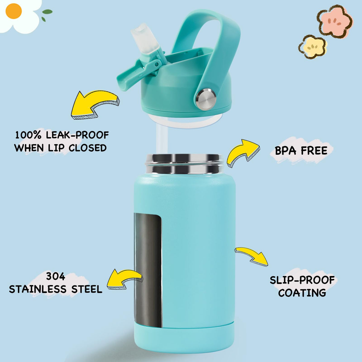 Kerilyn rotating-lid-strap enables easy sipping for kids on the go