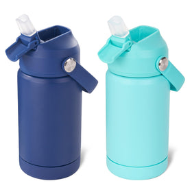 Kerilyn 12oz kids bottle in blue-green, portable and leak-proof for school.