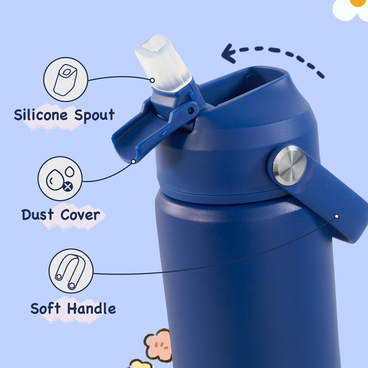 Kerilyn 12oz kids bottle silicone-base protection helps prevent damage during play.