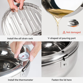 Kerilyn Deep Fryer Pot thermometer enables precise temperature control during frying.