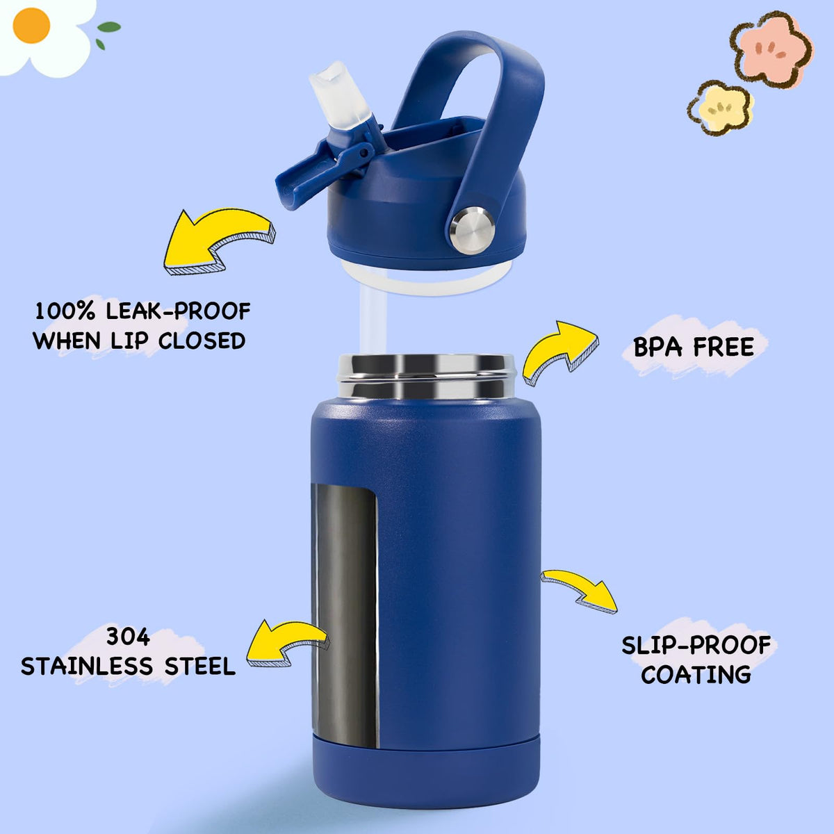 Kerilyn stainless steel insulated bottle keeps drinks cold up to 24 hours.