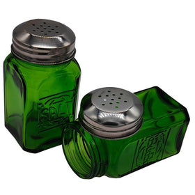 Kerixi vintage green salt and pepper shakers, easy to load.