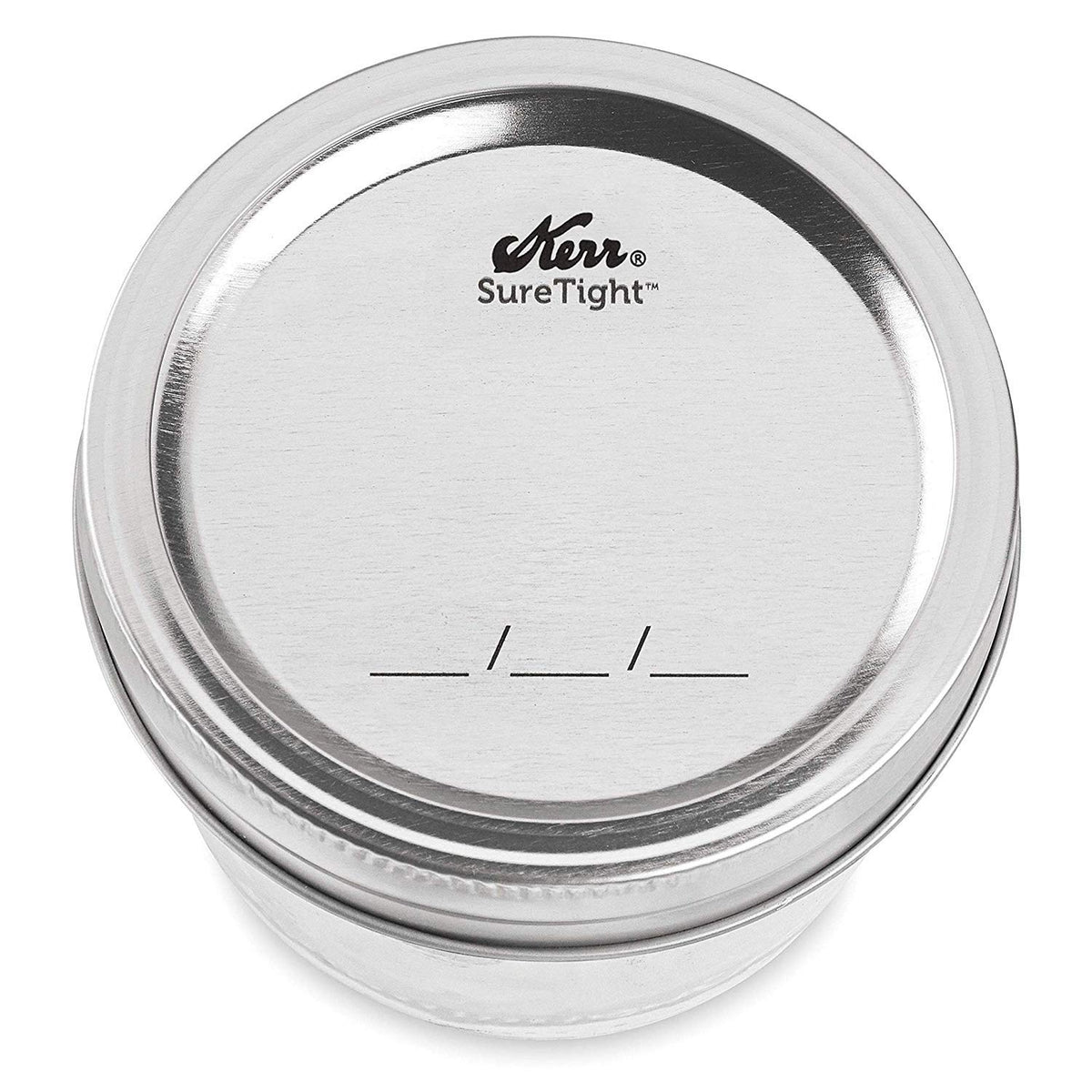 Kerr wide-mouth half-pint jar clear glass texture enhances visibility of contents.