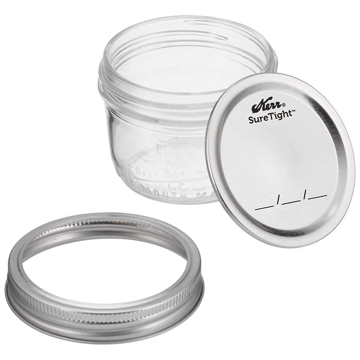 Kerr wide-mouth half-pint jar two-pack enables compact, space-saving storage.