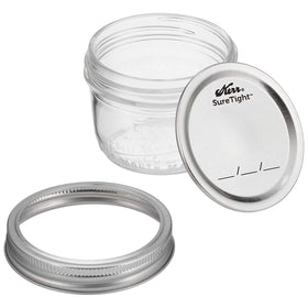 Kerr wide-mouth half-pint jar two-pack enables compact, space-saving storage.