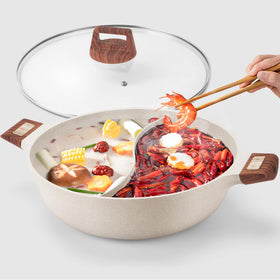 Kerykwan 7-qt shabu shabu pot divider showing family-size serving for gatherings