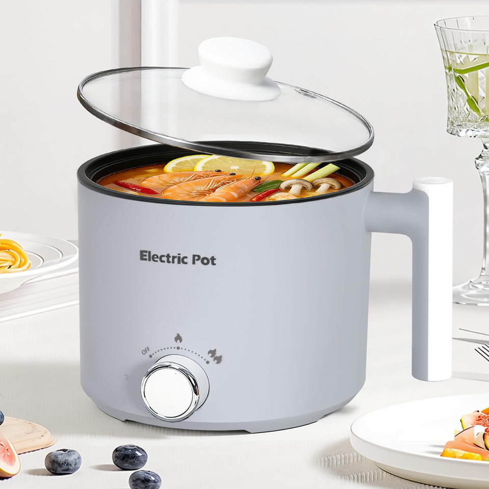 KERZION Electric Hot Pot 1.5L compact front view, ideal for dorm rooms and small kitchens.