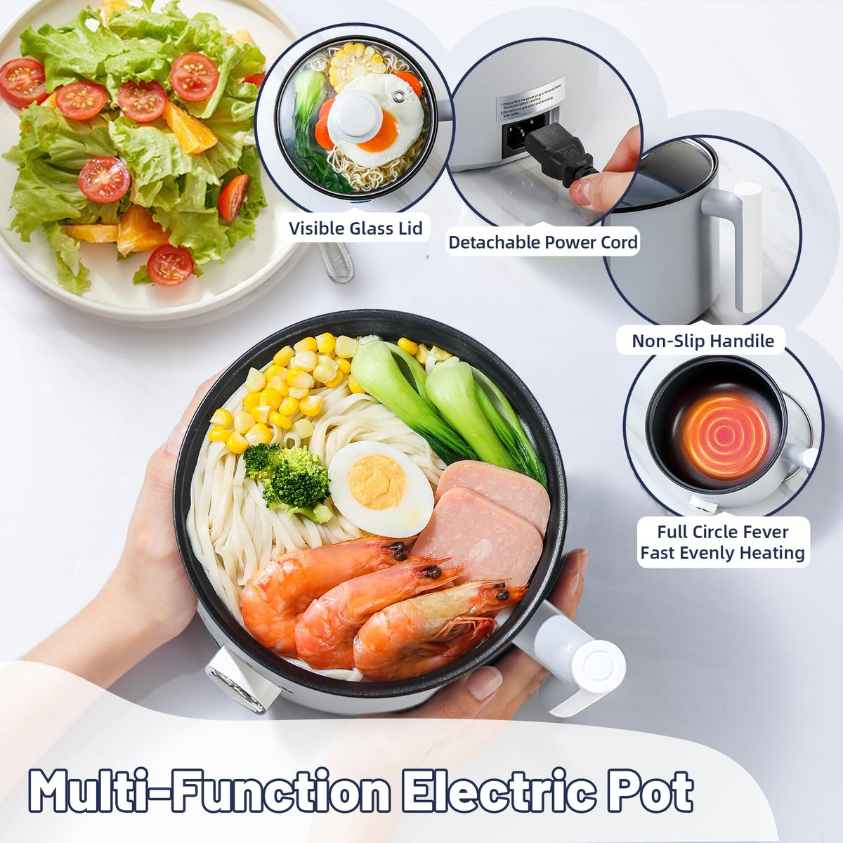 KERZION noodle pot with nonstick interior for easy cleanup after meals.