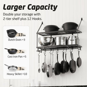 KES pot rack with 12 hooks for utensils and pans for quick access.