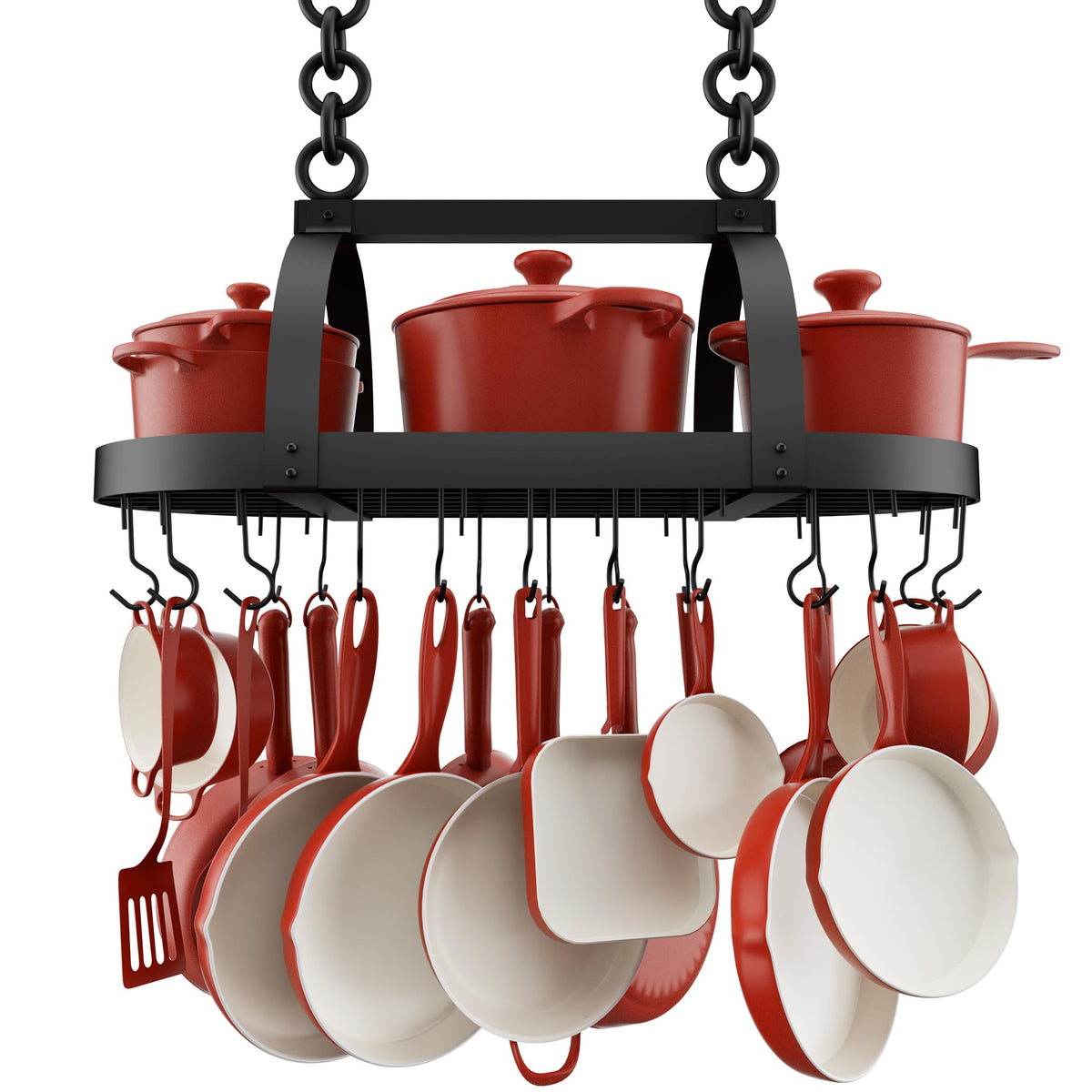 KES ceiling pot rack assembly shows durable construction for long-lasting kitchen storage