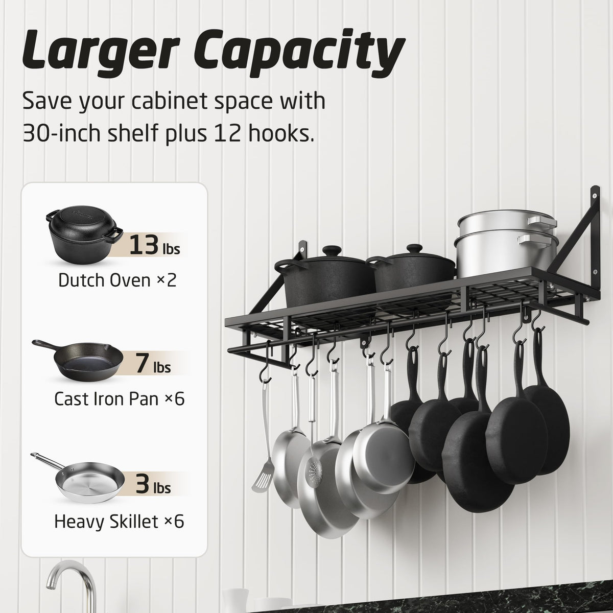 KES grid shelf storage keeps pots and lids visible and within reach