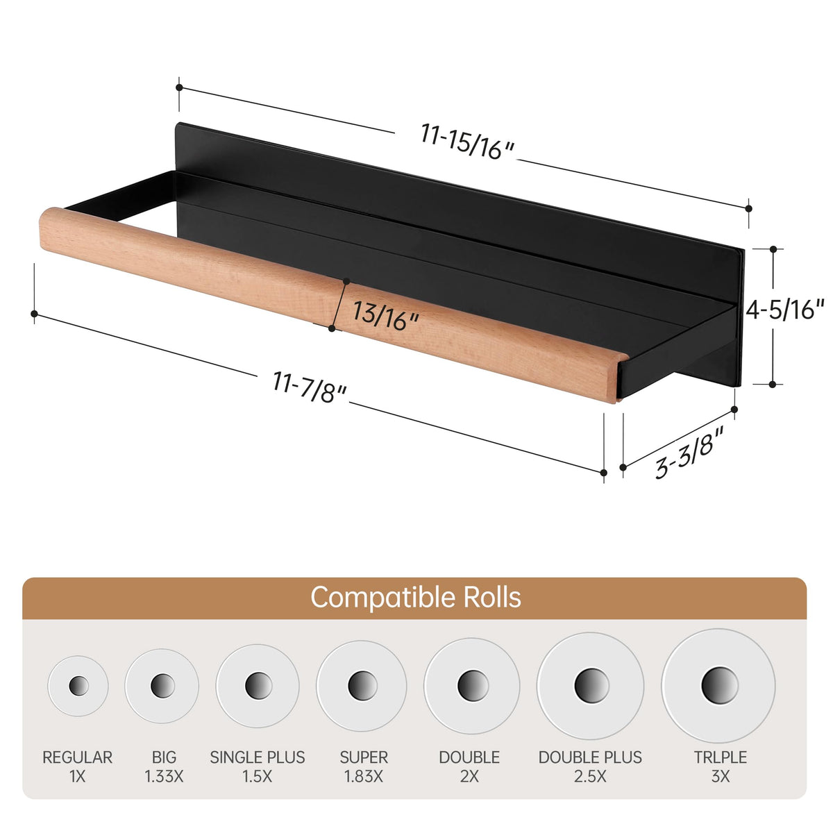 KES Magnetic Paper Towel Holder with eleven point eight inch rod fits most rolls.