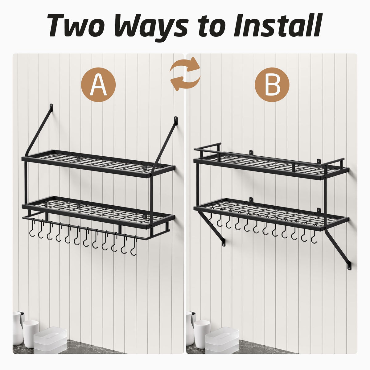KES space-saving kitchen rack helps keep small kitchens tidy.