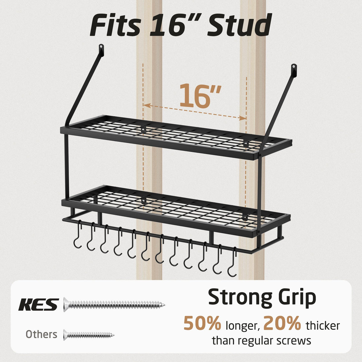 KES wall-mounted organizer frees counter space and improves reach.