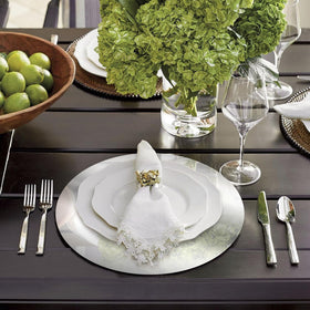 KesaPlan mirrored silver placemat closeup, premium foil detail for elegant table decor.