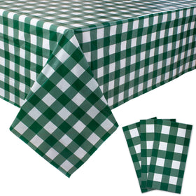 Kesfey 3-pack gingham tablecloths with 54x108 setup for outdoor picnic.