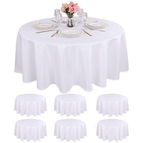 Kesfey 6-pack round tablecloths in white packaging for easy event prep and storage.