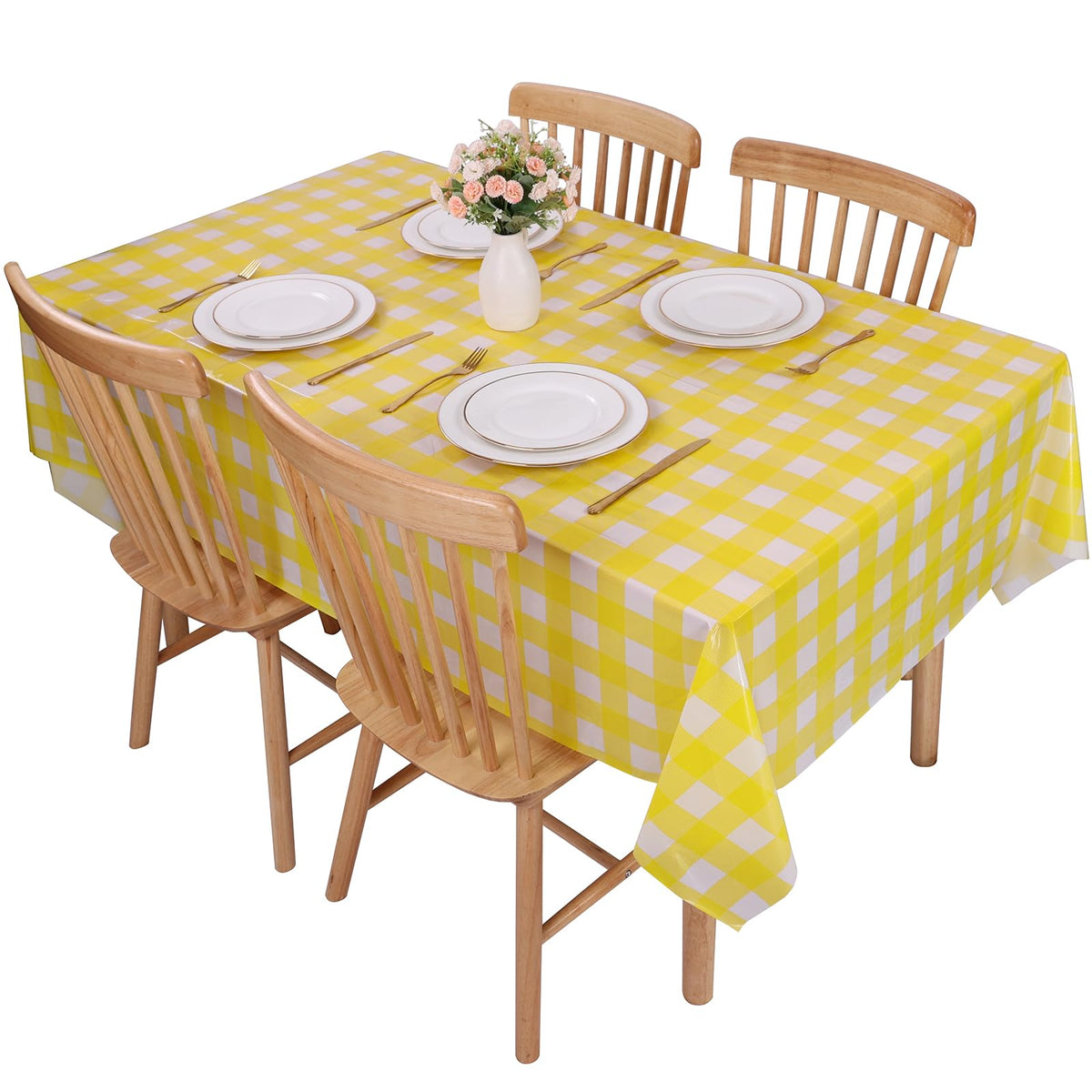Kesfey 54x108 gingham tablecloth ideal for barbecues and outdoor dining.