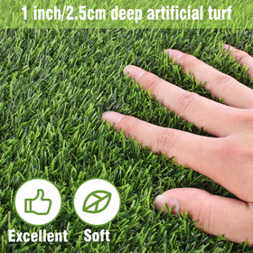 Kesfey green grass mat on tabletop demonstrates realistic texture for indoor decor.