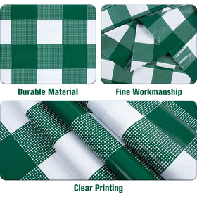 Kesfey green-white gingham close-up shows durable PE material for parties.