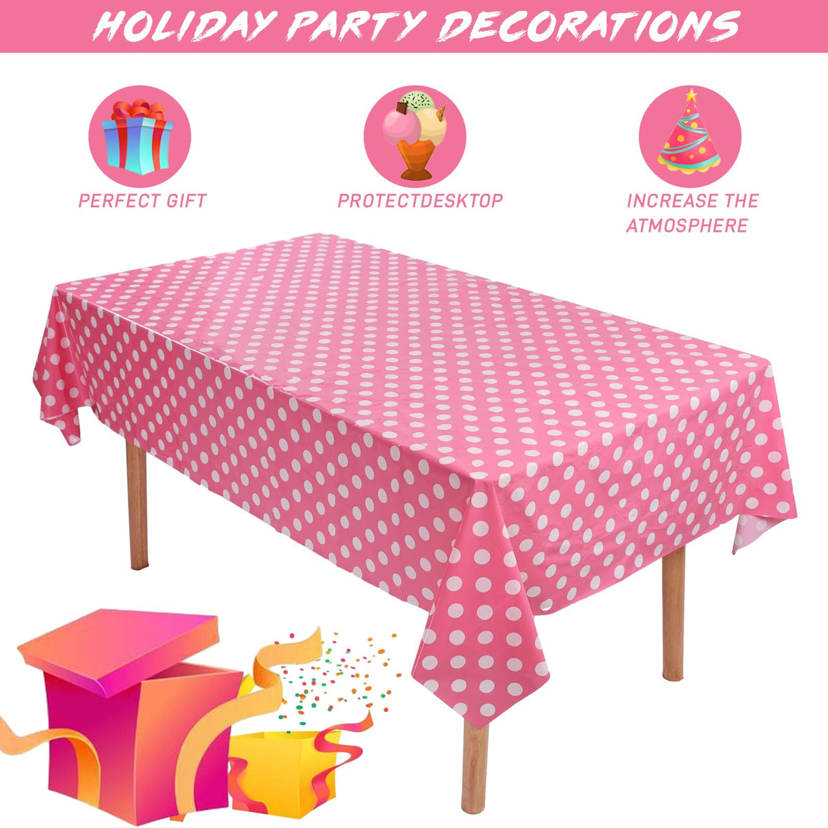 Kesfey Minnie Mouse pink tablecloth brings playful vibes to parties.