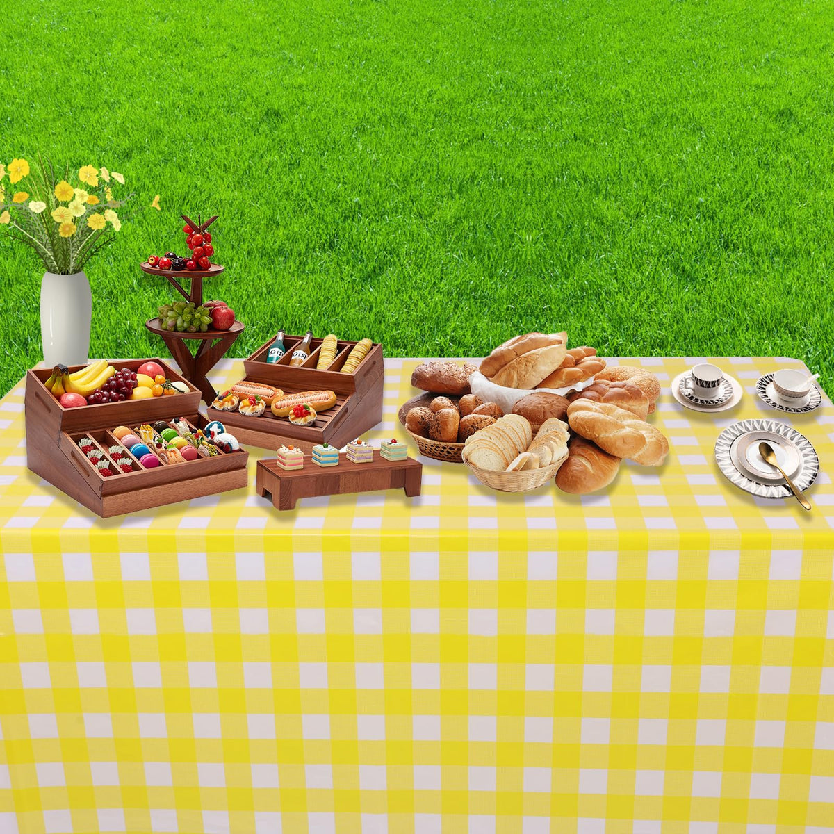 Kesfey party tablecloth yellow gingham 54x108 for celebrations.