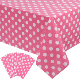 Kesfey pink polka-dot tablecloth protects surfaces with festive color.