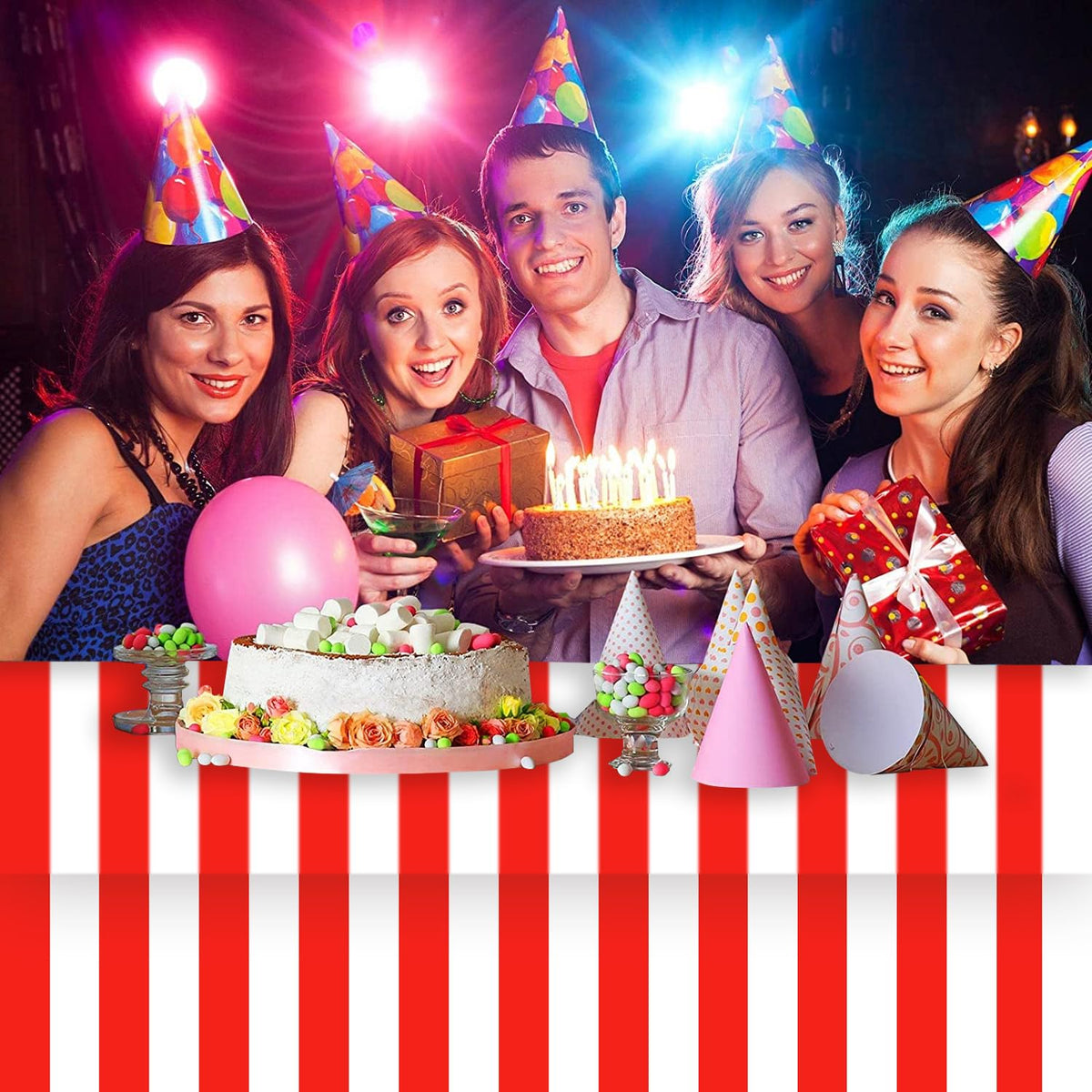 Kesfey spill-proof tablecloth for outdoor events and tidy cleanup.
