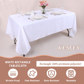 Kesfey tablecloth demonstrating wrinkle resistance with crisp drape.
