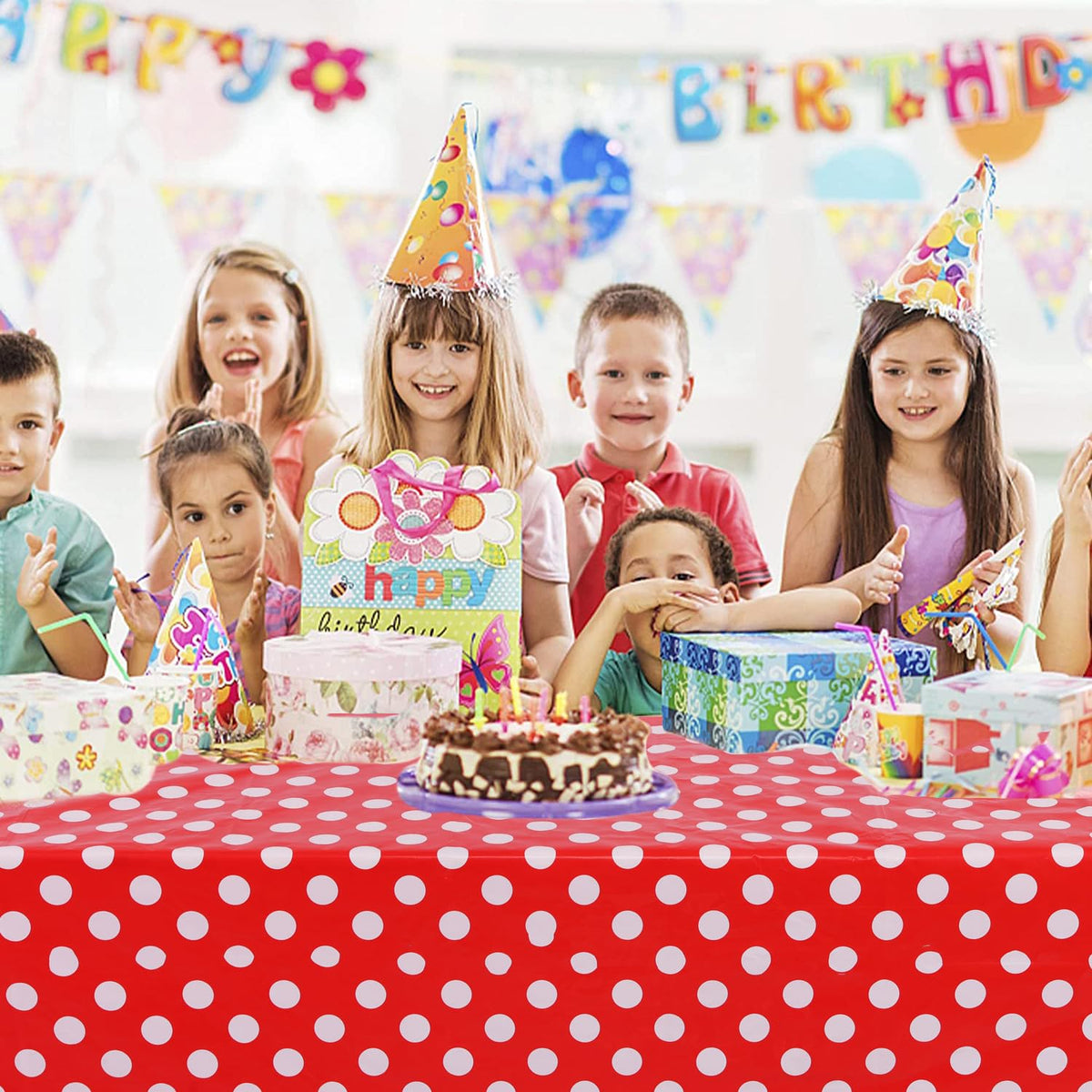 Kesfey wall backdrop using polka-dot tablecloth for photos