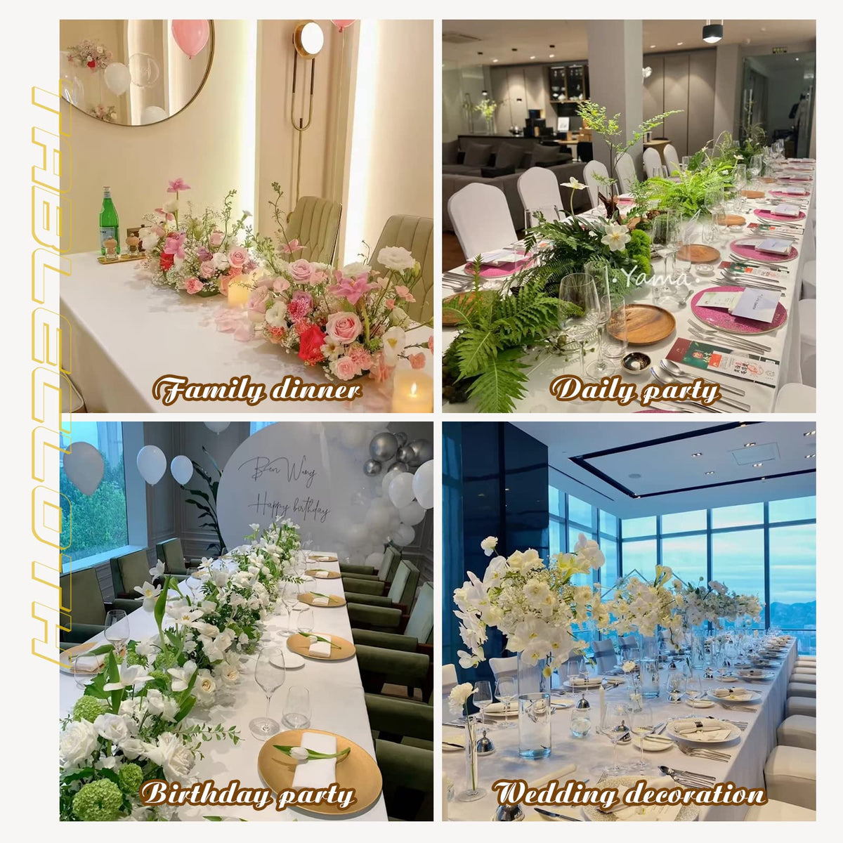 Kesfey wedding setup featuring white tablecloths for refined ambiance.