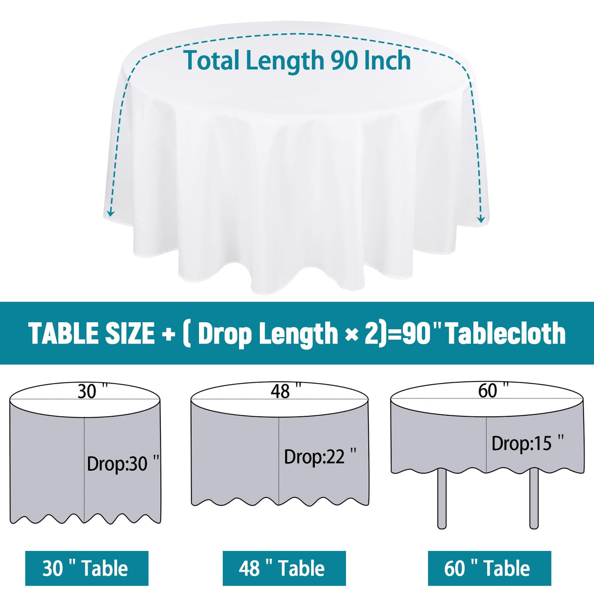 Kesfey white round tablecloth closeup showing wrinkle resistance for neat tables.
