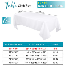 Kesfey white tablecloths 60x84 folded in six-pack packaging for quick setup.