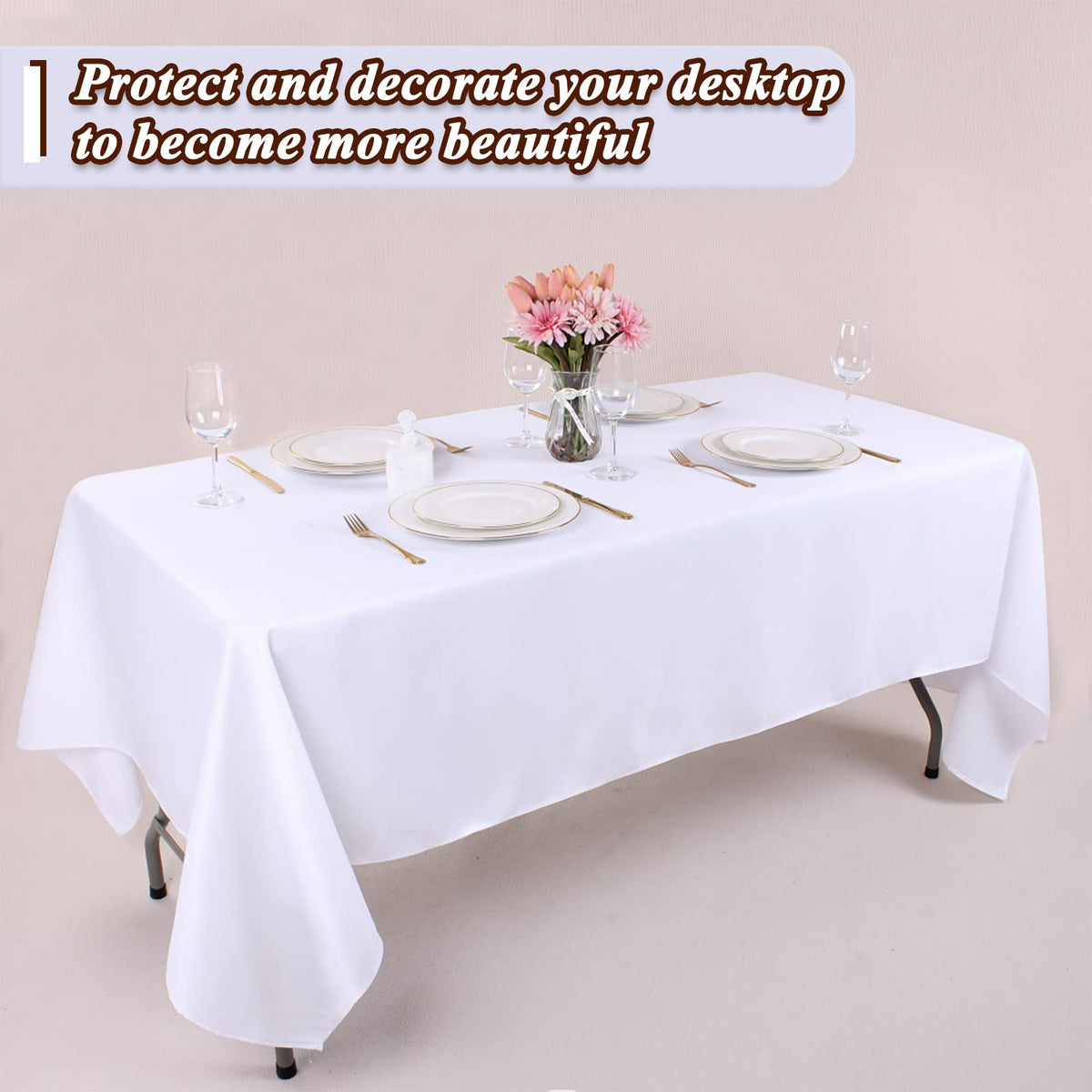 Kesfey white tablecloth folded for compact storage and reuse.