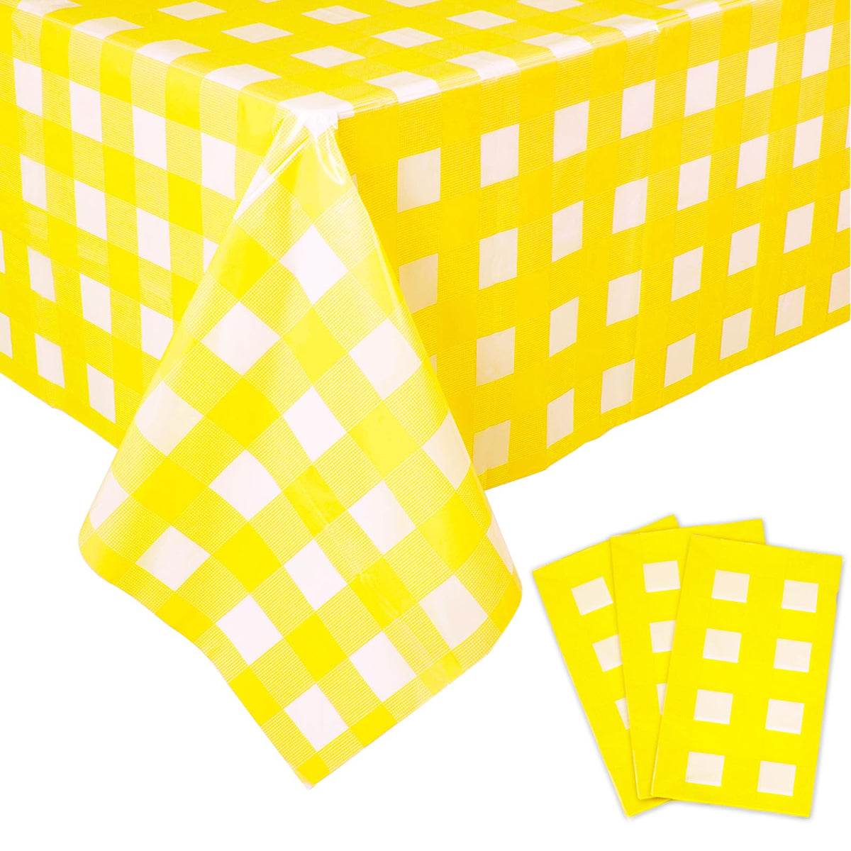 Kesfey yellow gingham tablecloth 54x108 for easy outdoor picnics.