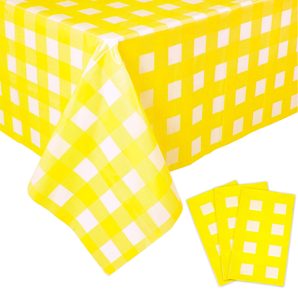 Kesfey yellow gingham tablecloth 54x108 for easy outdoor picnics.