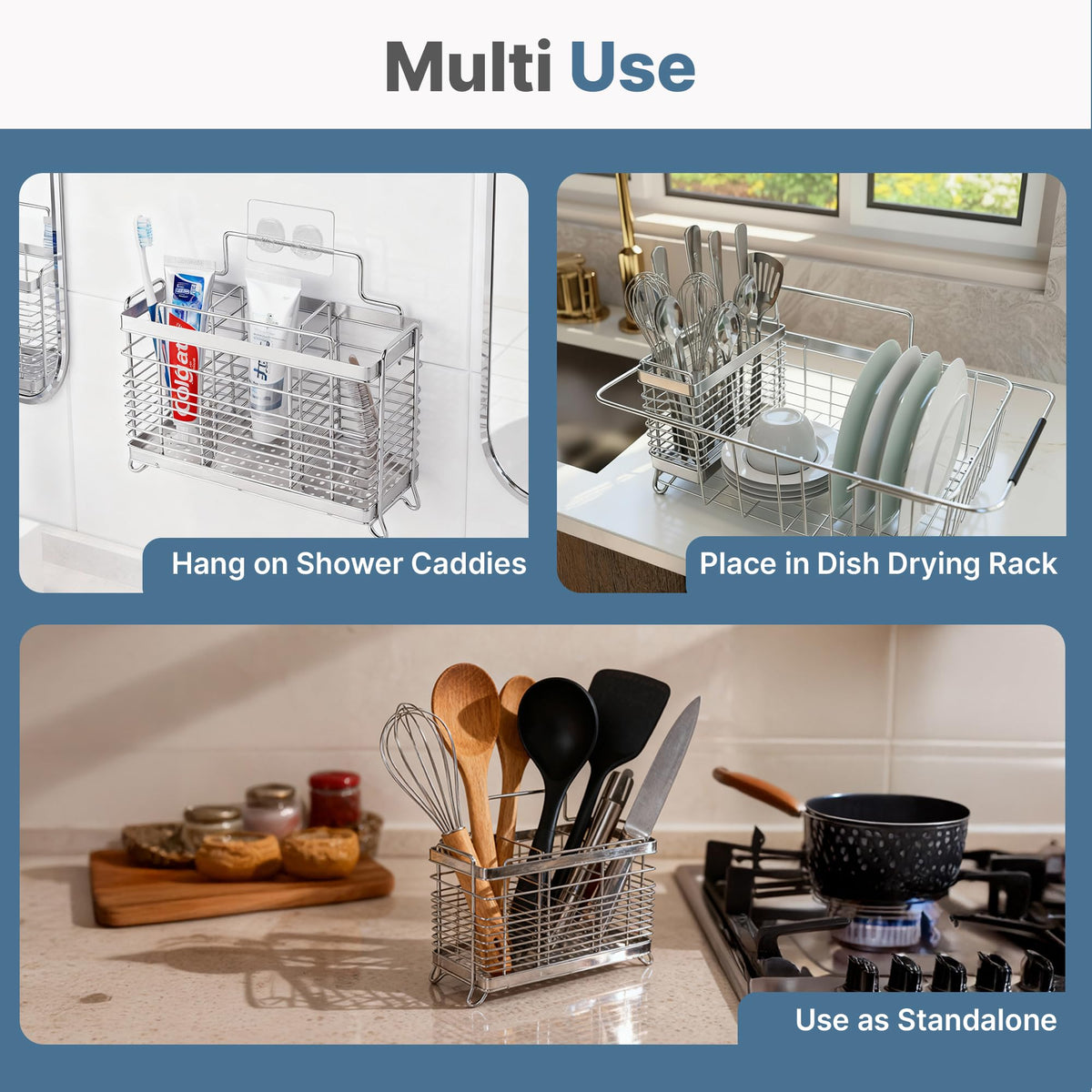 KESOL countertop-or-wall-mount-utensil-holder fits on any smooth surface for flexible placement.