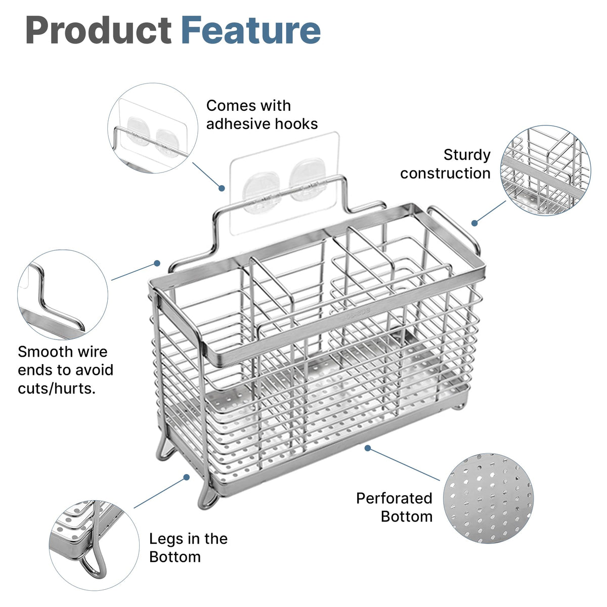 KESOL tight-bottom-mesh-utensil-dryer prevents items from slipping and rolling away.