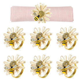Kesote daisies and gold bee napkin ring set enhances formal table decor