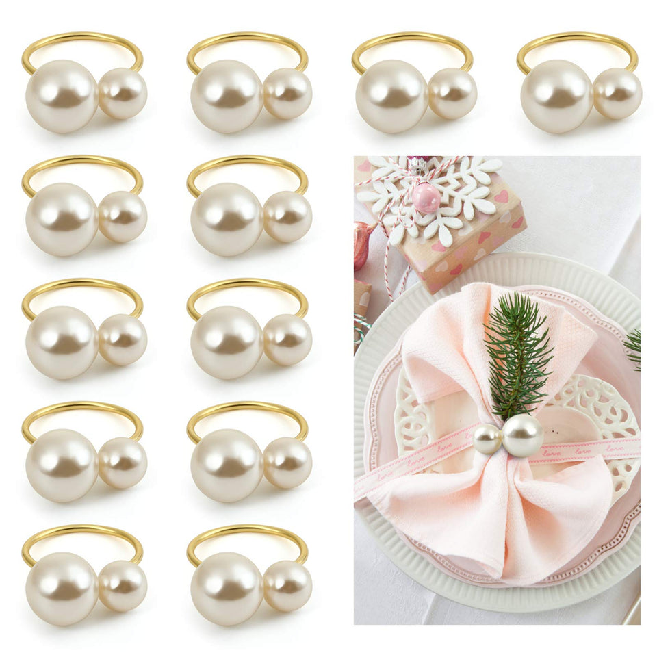 Kesote pearl napkin ring set 12 gold on table for elegant dining decor