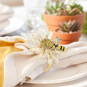 Kesote white flower napkin ring with bee motif for weddings